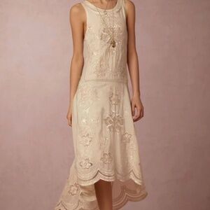 BHLDN Cora embroidered dress medium shades of ivory